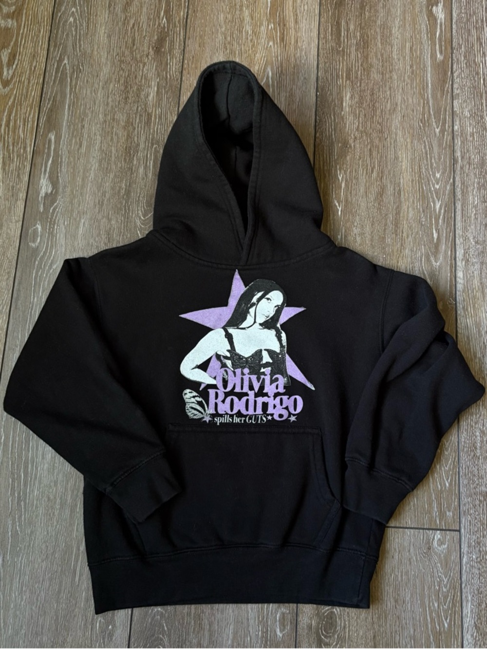 Olivia Rodrigo GUTS Tour Hoodie Youth Small Black Graphic Sweatshirt 6/7